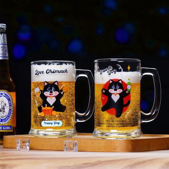 Creative thick cartoon glass beer mug with handle for draft beer and juice