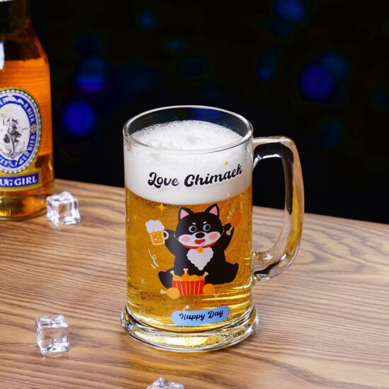 Creative thick cartoon glass beer mug with handle for draft beer and juice
