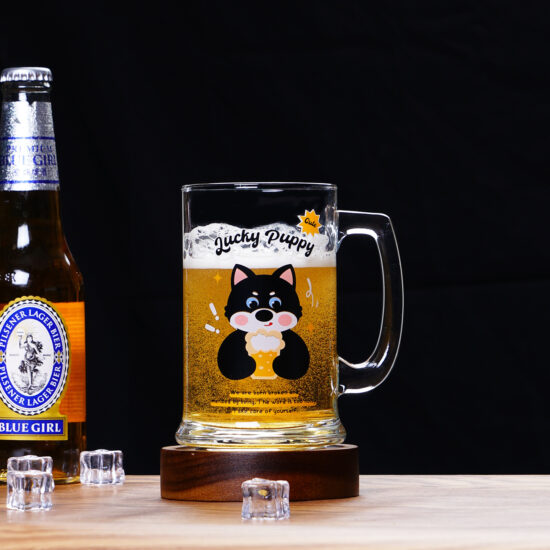 Creative thick cartoon glass beer mug with handle for draft beer and juice