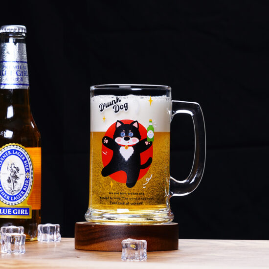 Creative thick cartoon glass beer mug with handle for draft beer and juice