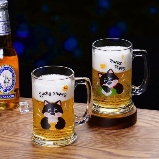 Creative thick cartoon glass beer mug with handle for draft beer and juice
