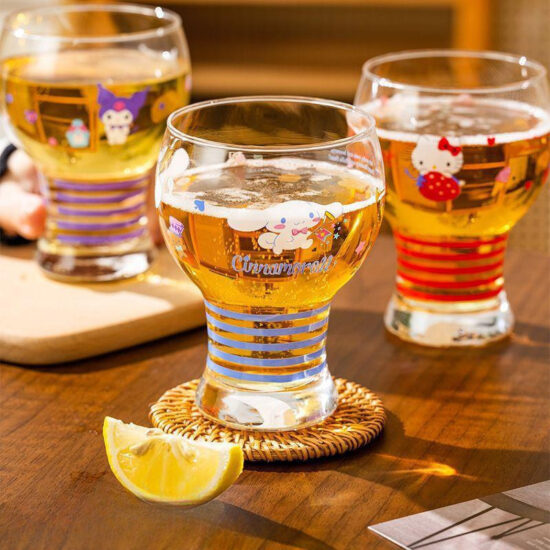 Cute cartoon glass beer and juice cup for home use and café drinks