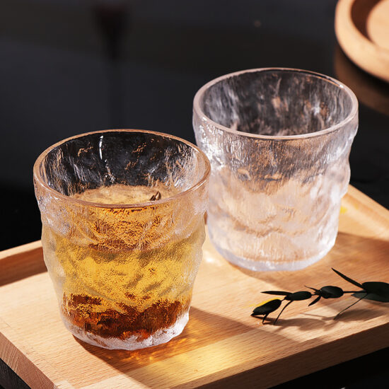 Japanese glacier-style glass cup for water, juice, beer, coffee, and tea