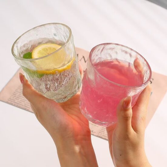 Japanese glacier-style glass cup for water, juice, beer, coffee, and tea
