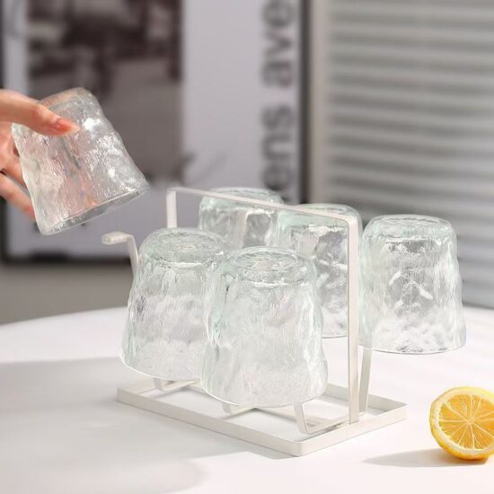 Japanese glacier-style glass cup for water, juice, beer, coffee, and tea