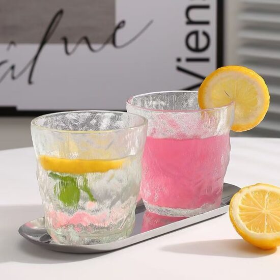 Japanese glacier-style glass cup for water, juice, beer, coffee, and tea