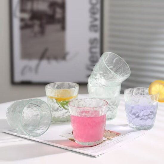 Japanese glacier-style glass cup for water, juice, beer, coffee, and tea