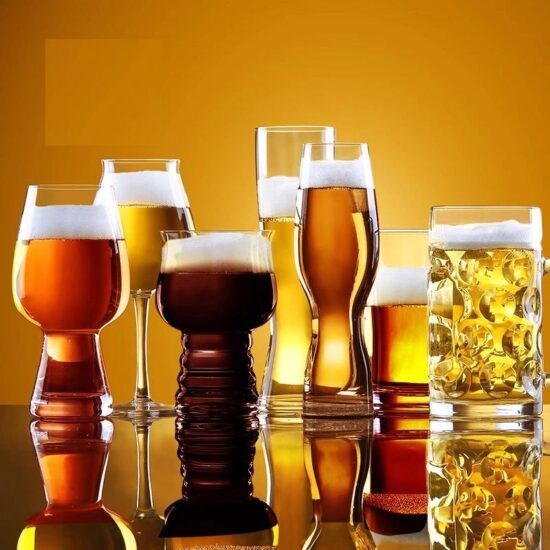 Classic custom funny beer glasses in various shapes for Pilsner and events