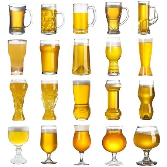 Classic custom funny beer glasses in various shapes for Pilsner and events