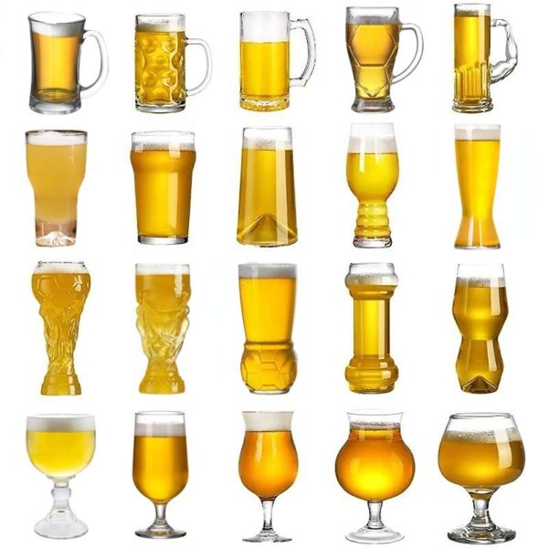 Classic custom funny beer glasses in various shapes for Pilsner and events