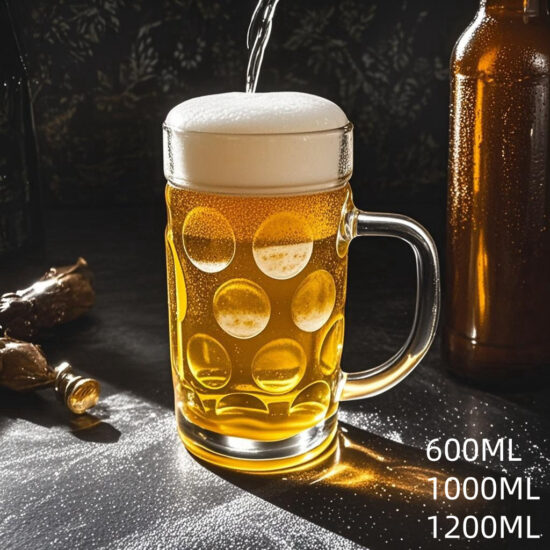  1L and 750ml large beer glasses with handle and custom logo