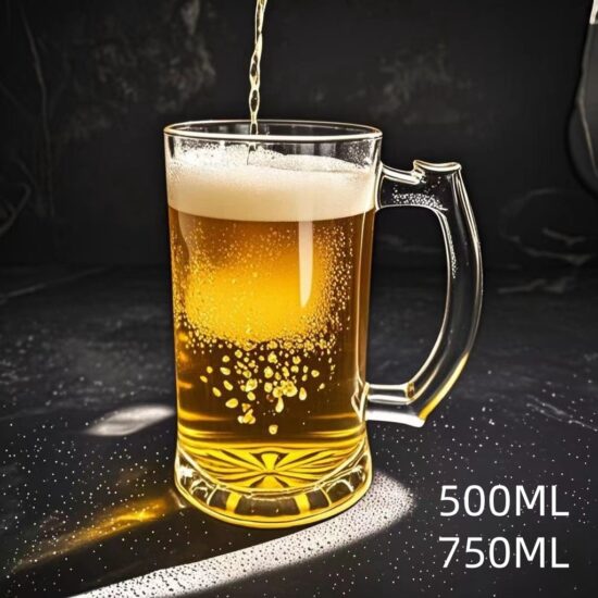  1L and 750ml large beer glasses with handle and custom logo