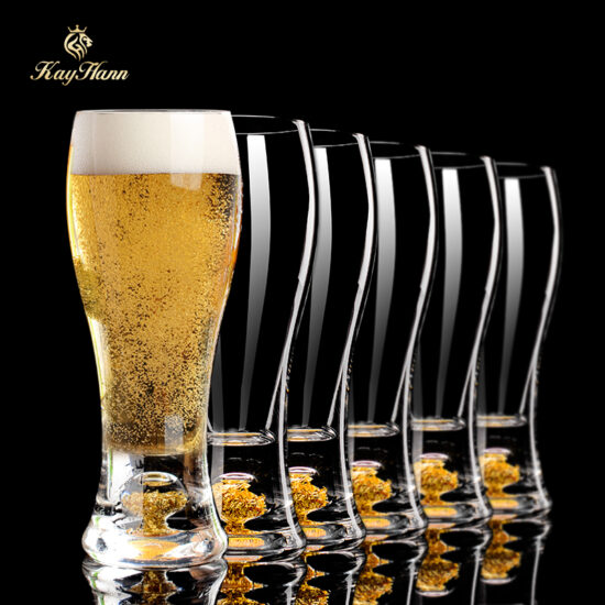: Crystal beer glasses with gold foil – 6pcs large set for home and bar
