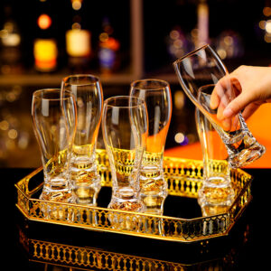 : Crystal beer glasses with gold foil – 6pcs large set for home and bar