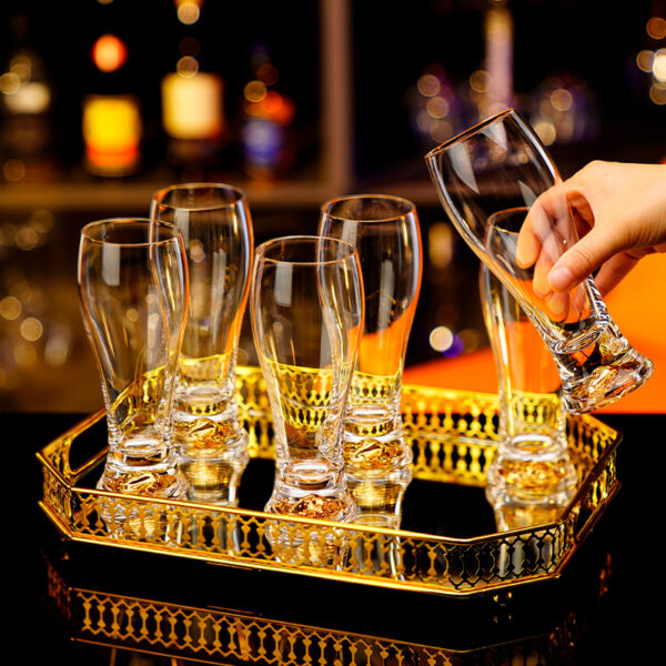 : Crystal beer glasses with gold foil – 6pcs large set for home and bar