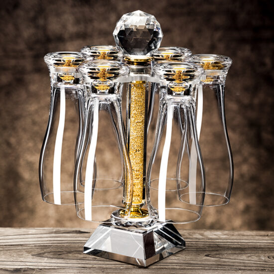 : Crystal beer glasses with gold foil – 6pcs large set for home and bar