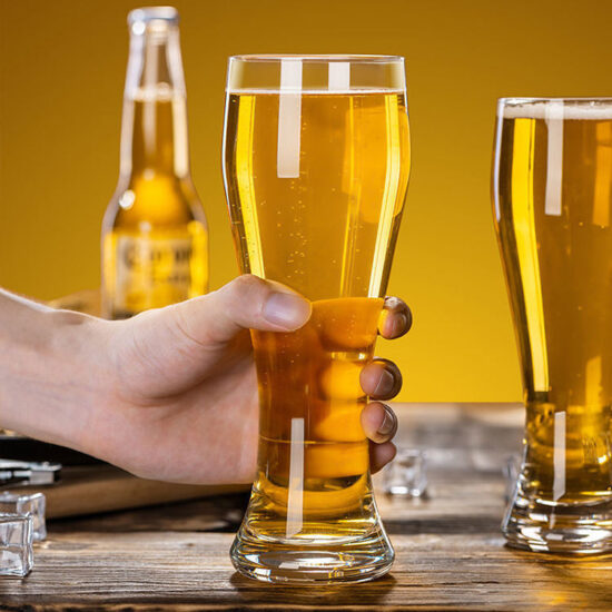 Transparent custom beer glasses with printed logo for bars and events