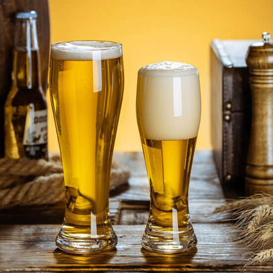 Transparent custom beer glasses with printed logo for bars and events