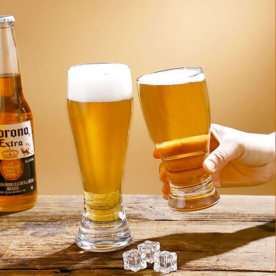 Transparent custom beer glasses with printed logo for bars and events