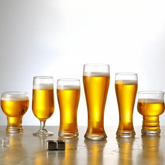Hand-blown crystal pint beer glasses with custom logo for bars and events