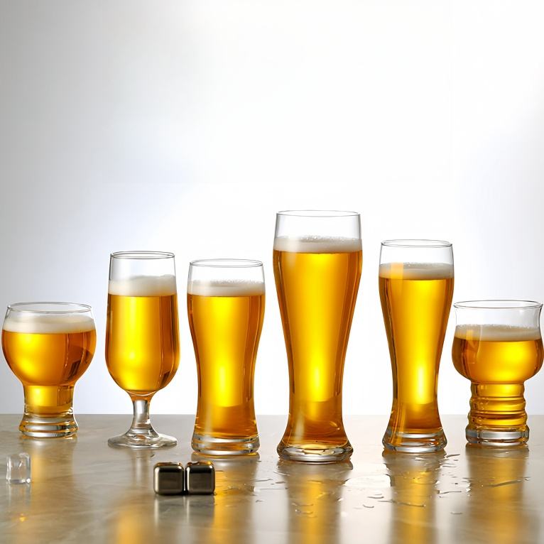 Hand-blown crystal pint beer glasses with custom logo for bars and events