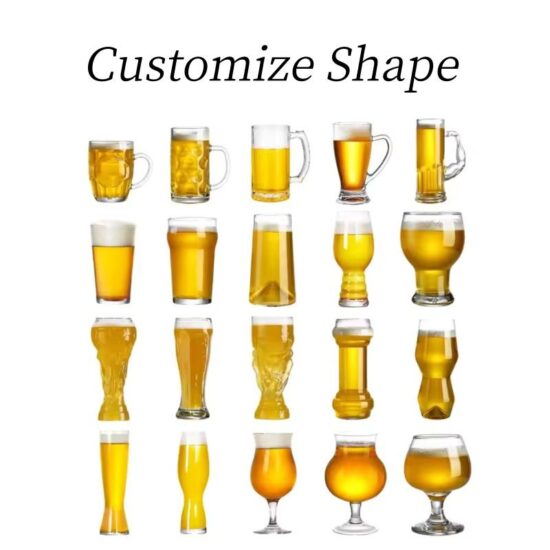 Hand-blown crystal pint beer glasses with custom logo for bars and events